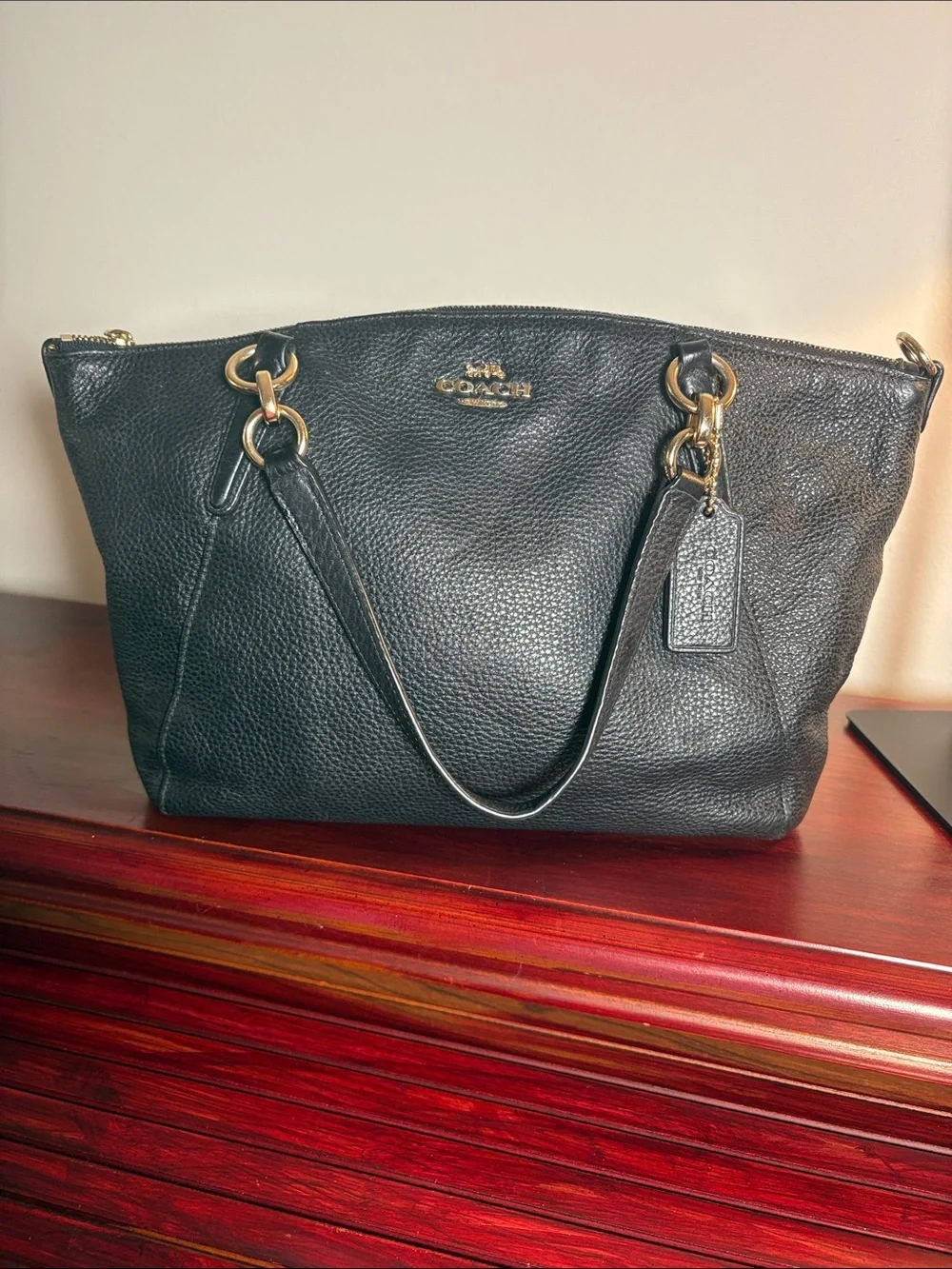 Coach Black Pebbled Leather Bag with Gold Hardware